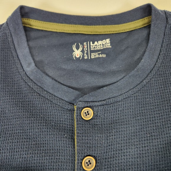 Spyder Shirt Mens Large Blue Waffle Knit Thermal Henley Long Sleeve Base Layer - Picture 6 of 10